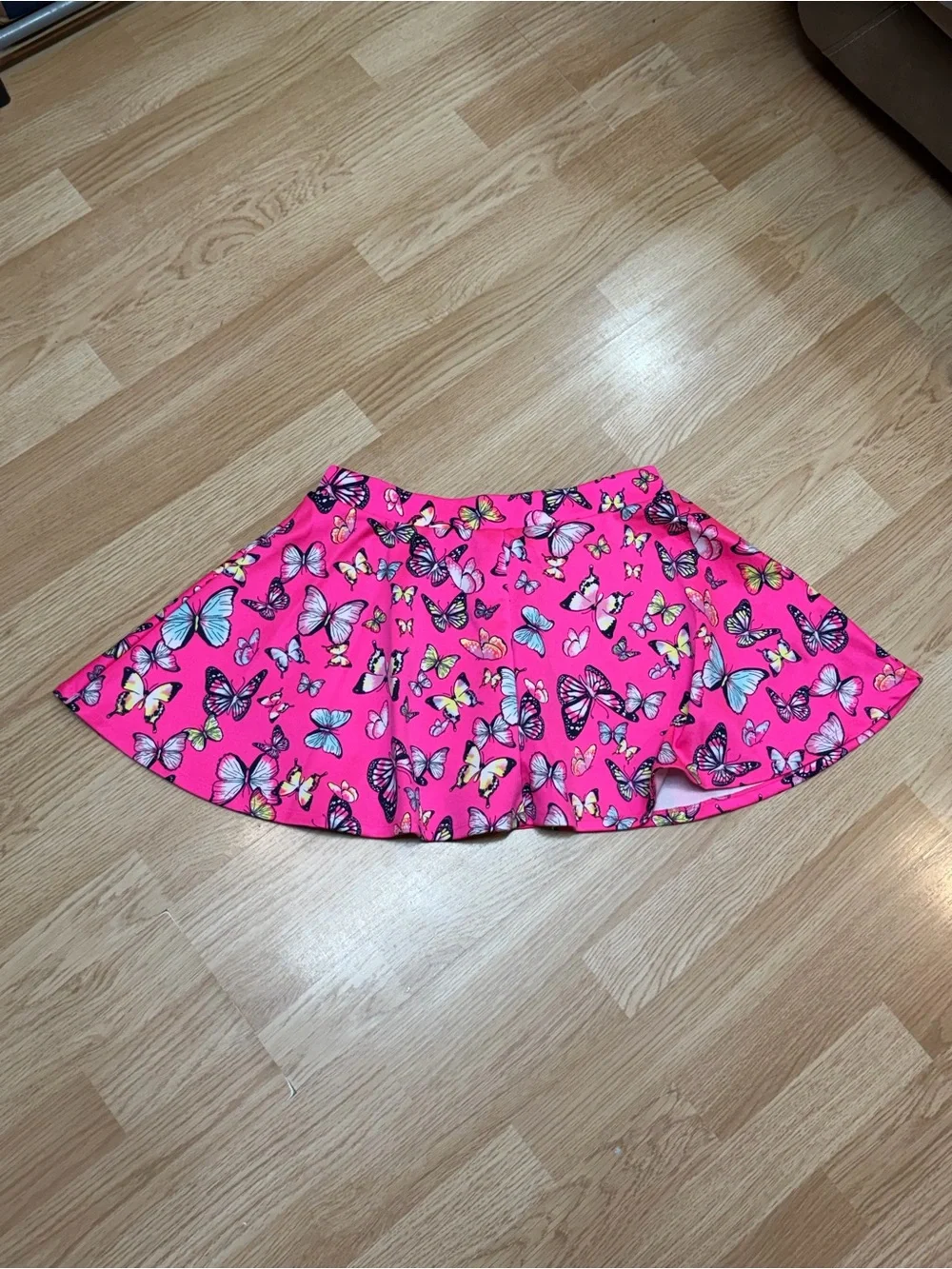 Justice Girls 14 Hot Pink Butterfly Skater Skirt Built In Shorts Colorful